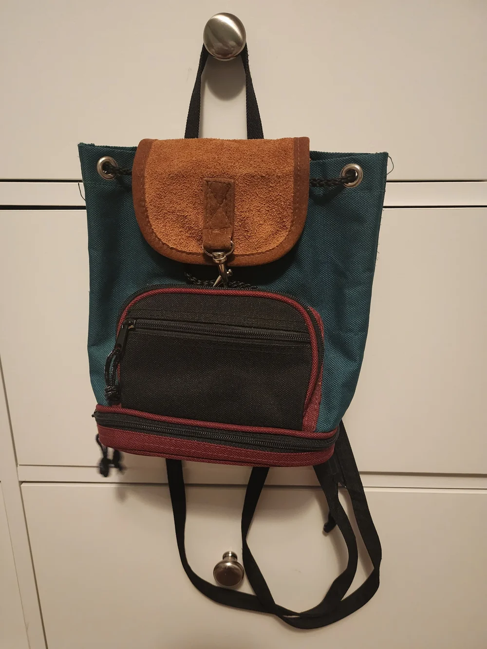 Vintage Y2K 90s Mini Backpack Shoulder Bag Suede Canvas, Green